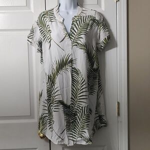 H&M white green fern beach coverup Sz 6  EUC